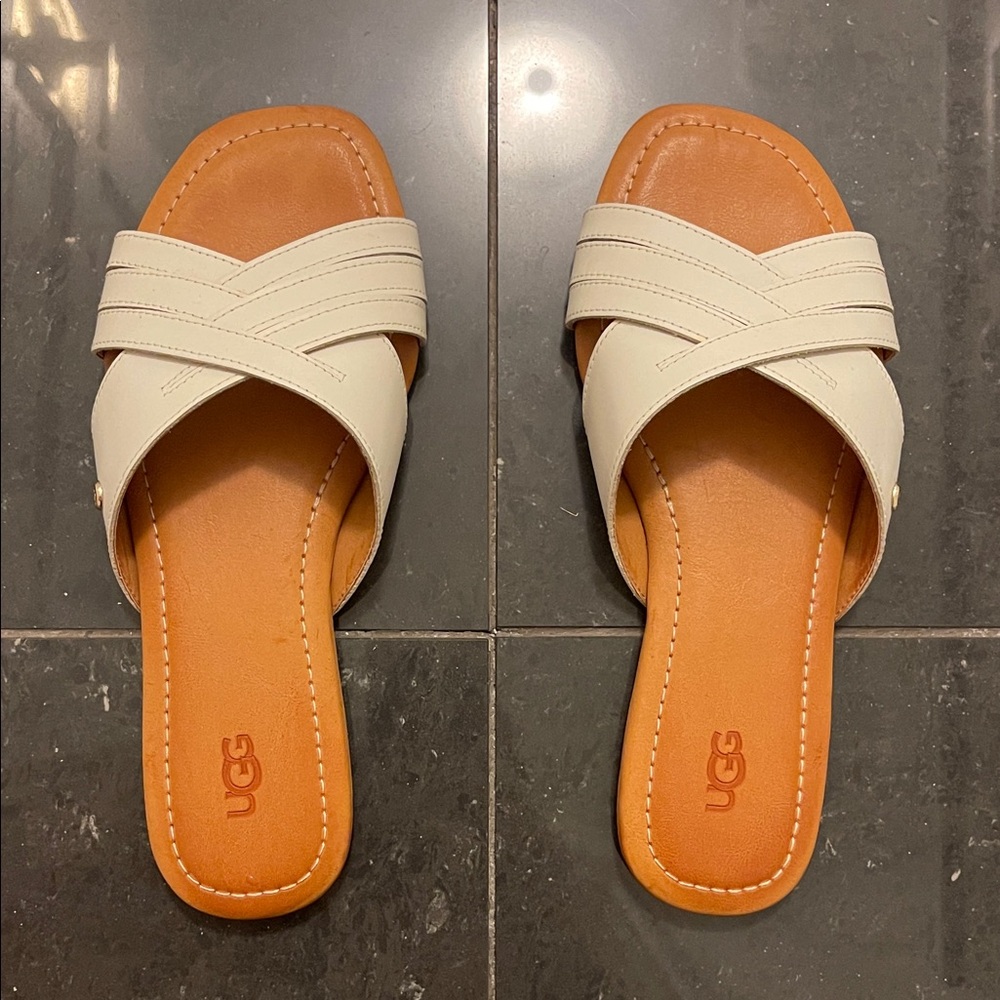 UGG Women's Tan and Cream Cross Strap Sandals